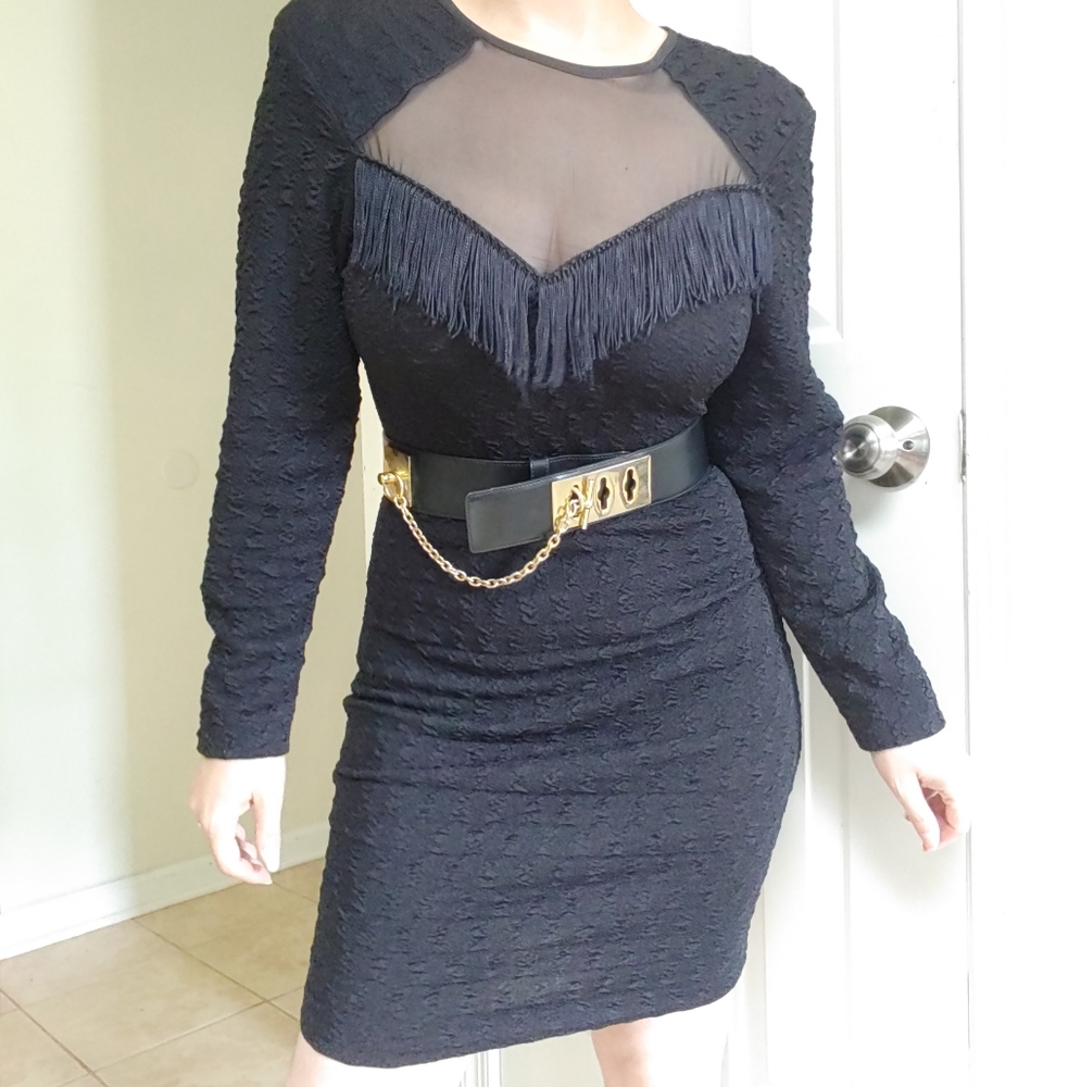 Nuance vintage 80s 90s fringe mesh dress